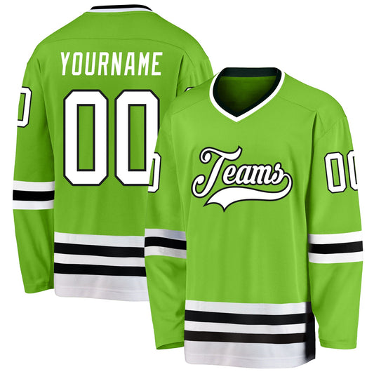 Custom Neon Green White-Black Hockey Jersey - Main View