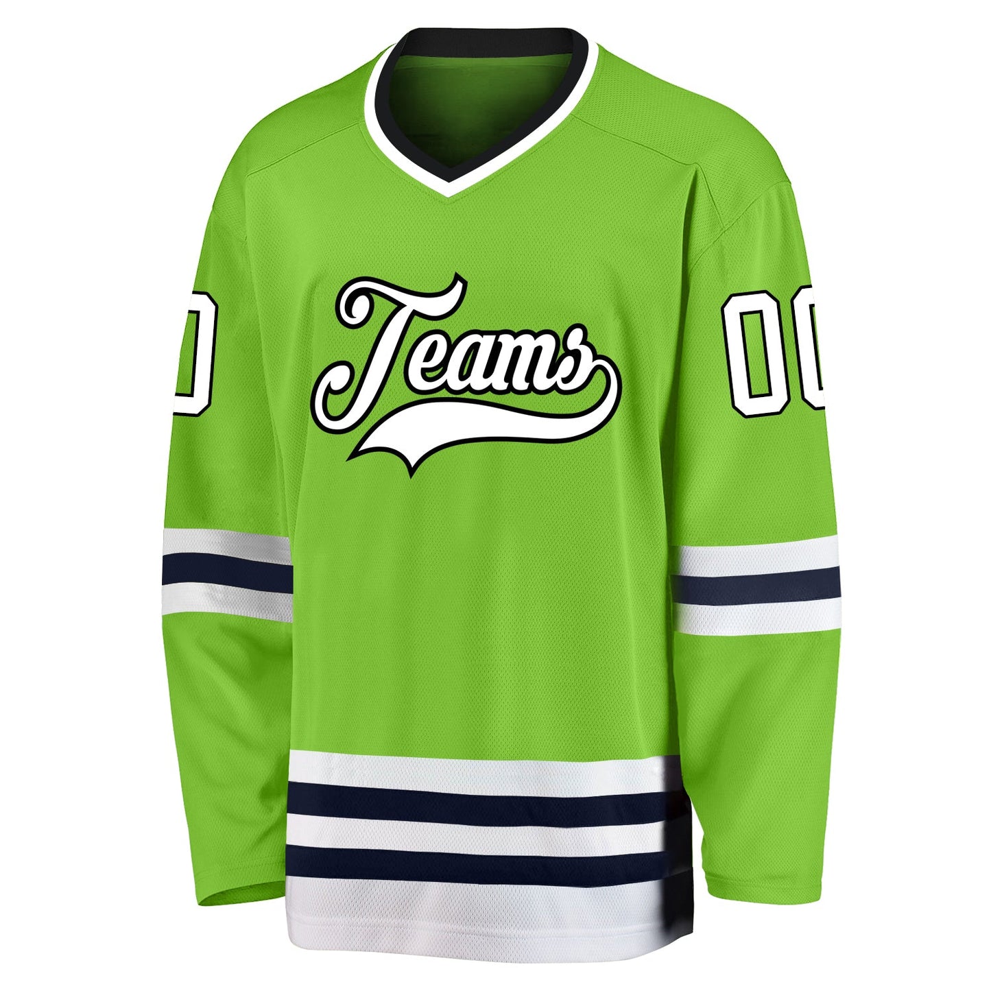 Custom Neon Green White-Navy Hockey Jersey view 2