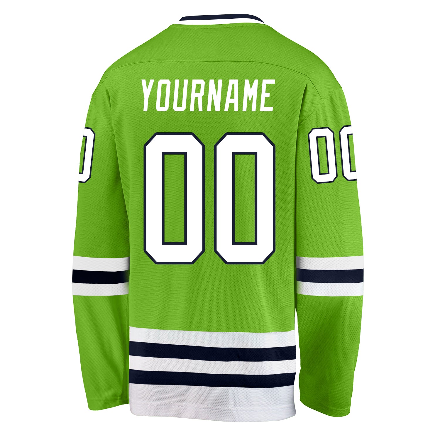 Custom Neon Green White-Navy Hockey Jersey view 3