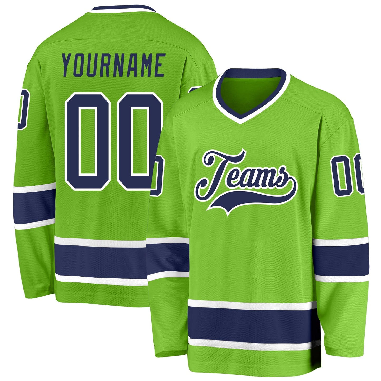 Custom Neon Green Navy-White Hockey Jersey - Main View