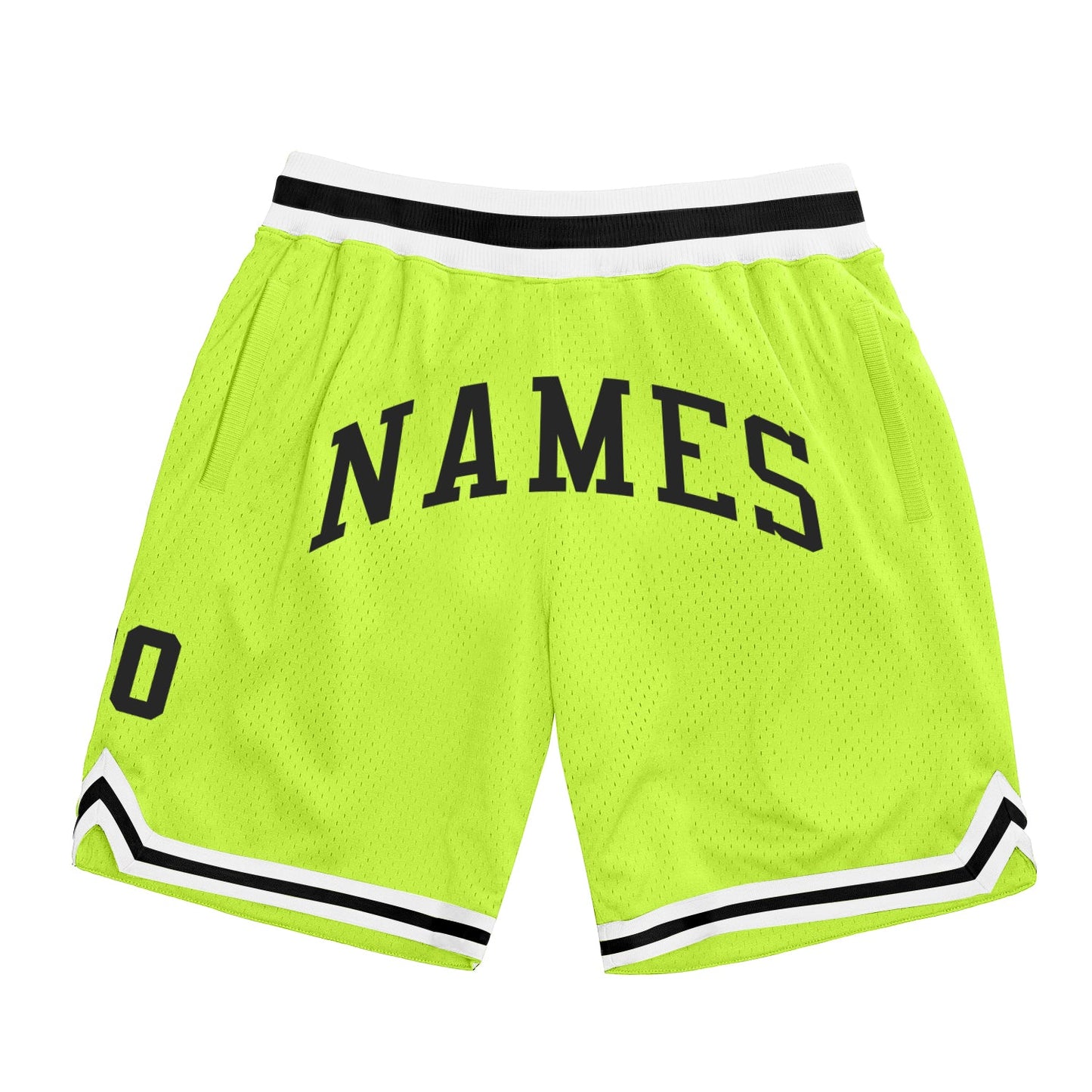 Custom Neon Green Black-White Authentic Throwback Basketball Shorts - Main View