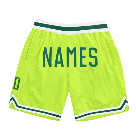 Custom Neon Green Kelly Green-White Authentic Throwback Basketball Shorts - Main View