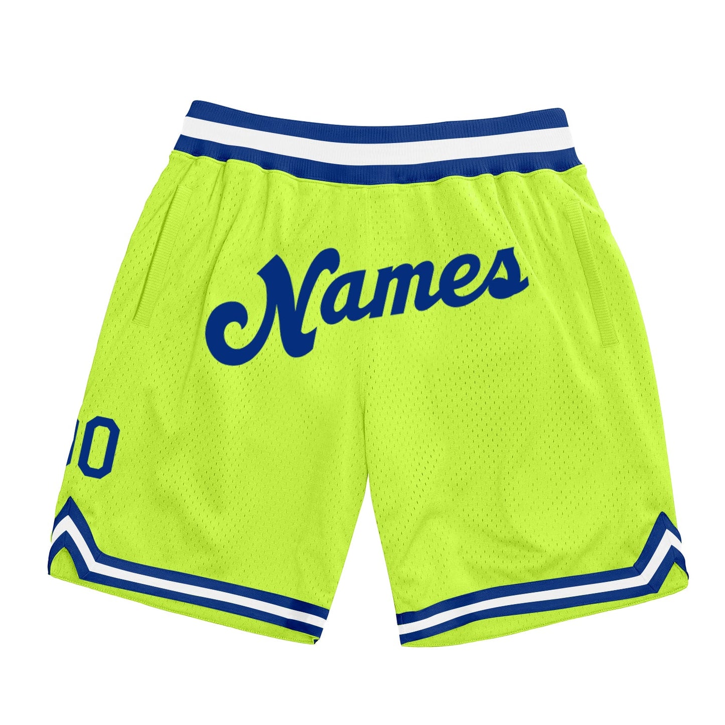 Custom Neon Green Royal-White Authentic Throwback Basketball Shorts - Main View