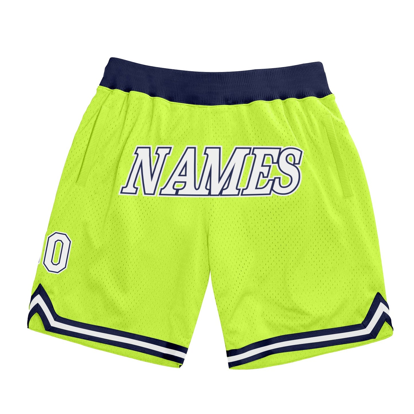 Custom Neon Green White-Navy Authentic Throwback Basketball Shorts - Main View