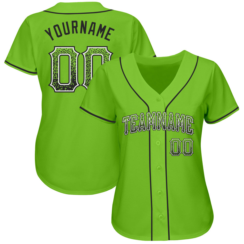 Custom Neon Green Black-White Authentic Drift Fashion Baseball Jersey view 2