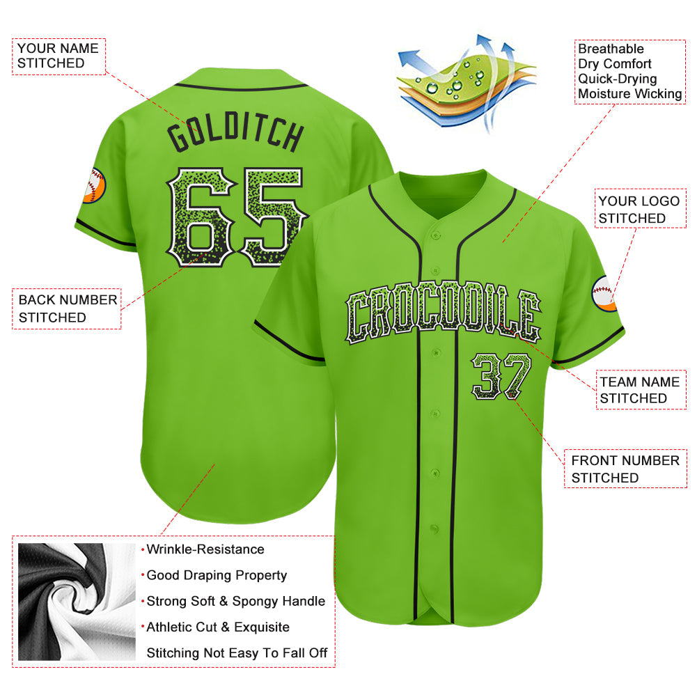 Custom Neon Green Black-White Authentic Drift Fashion Baseball Jersey view 3