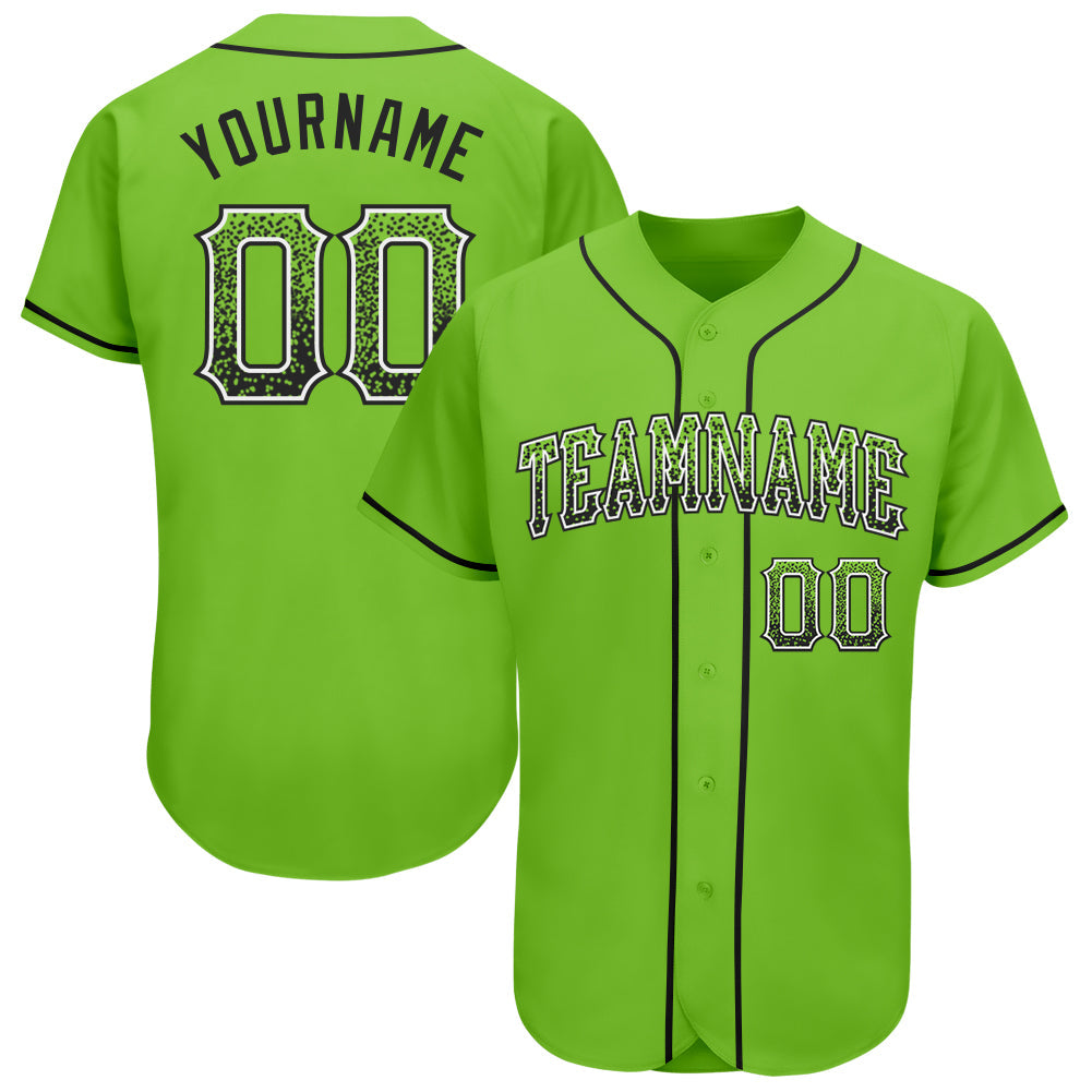 Custom Neon Green Black-White Authentic Drift Fashion Baseball Jersey - Main View