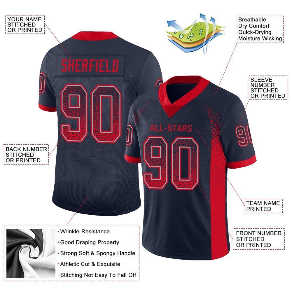 Custom Navy Scarlet-Gray Drift Fashion Football Jersey view 3