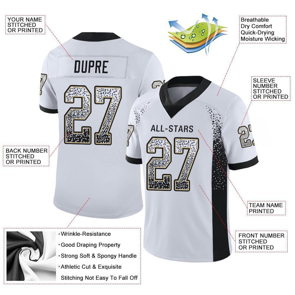 Custom White Black-Vegas Gold Drift Fashion Football Jersey view 3