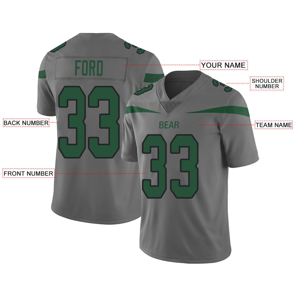 Custom NY.Jets Stitched American Football Jerseys Personalize Birthday Gifts Grey Jersey view 2