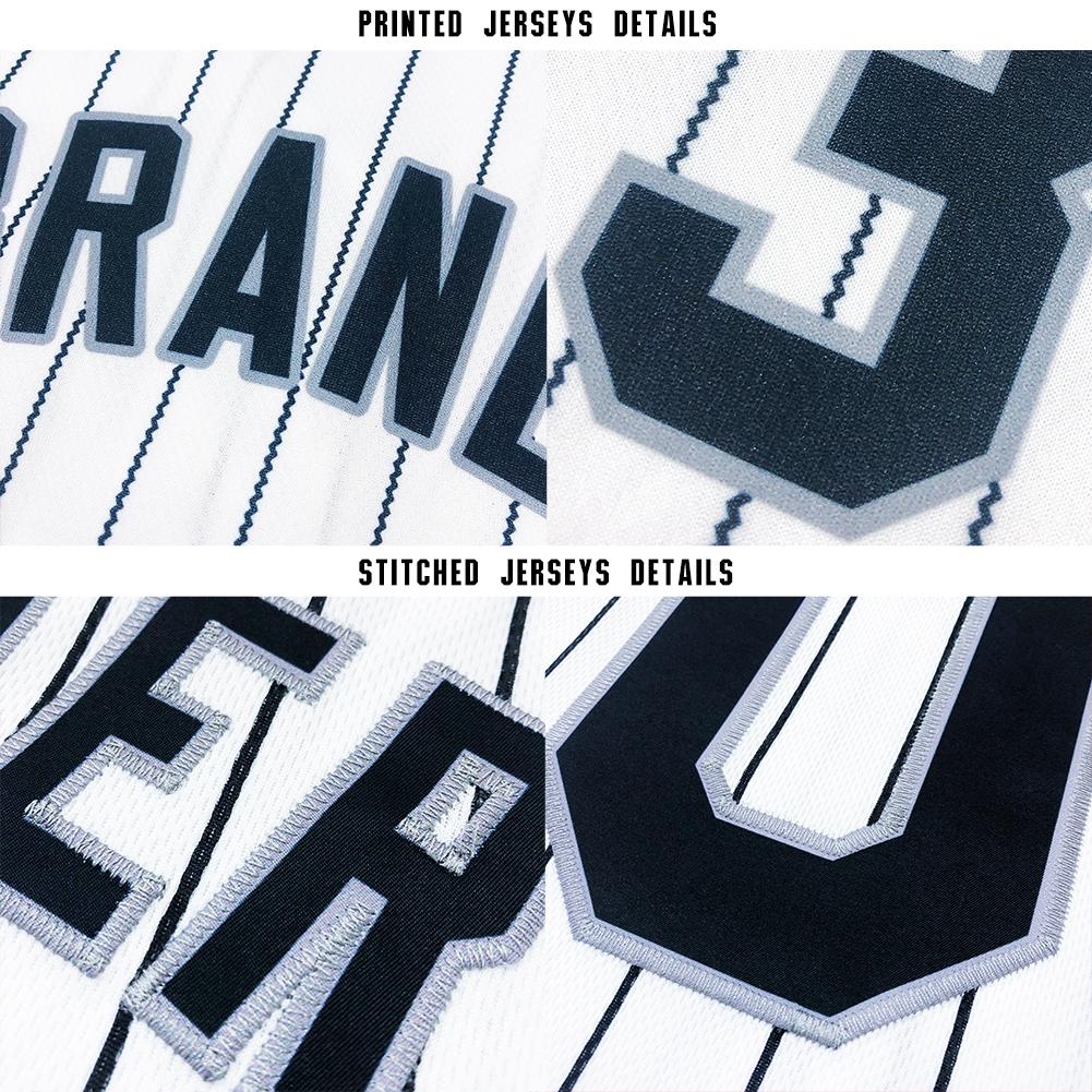 Custom White Royal Pinstripe Royal-Orange Baseball Jersey view 6