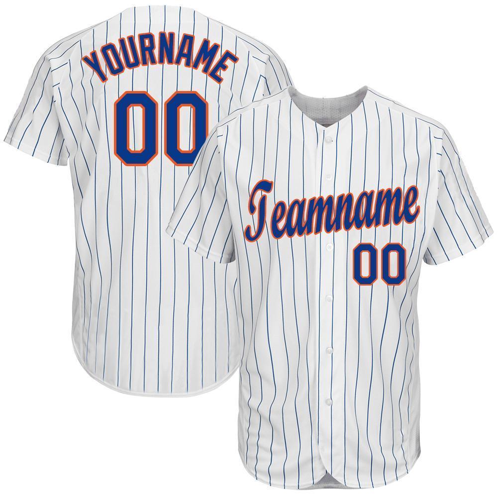 Custom White Royal Pinstripe Royal-Orange Baseball Jersey - Main View