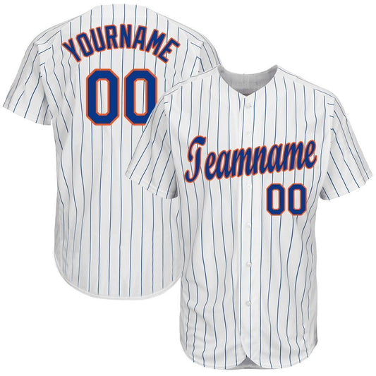 Custom White Royal Pinstripe Royal-Orange Baseball Jersey - Main View