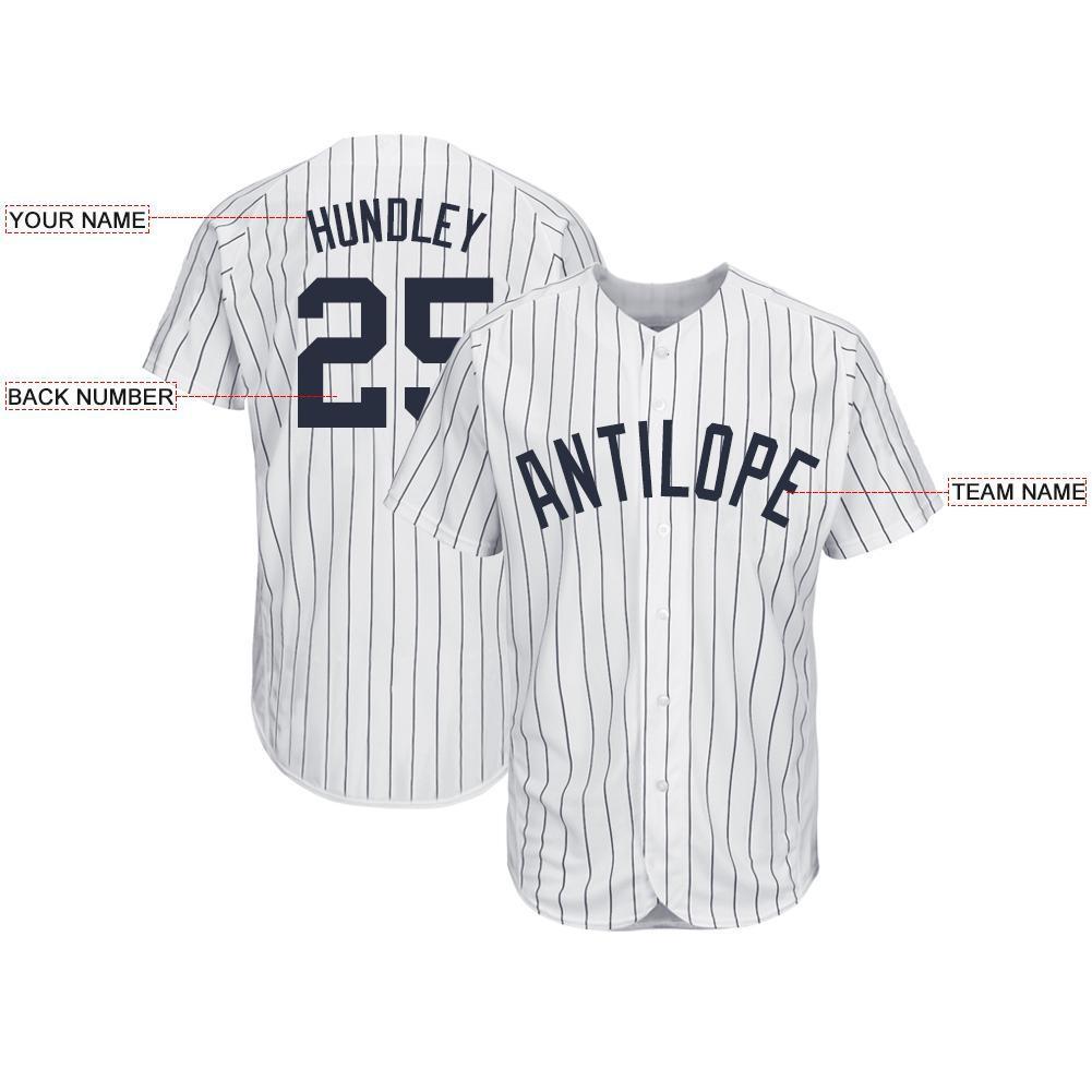 Custom White Navy Pinstripe Navy Baseball Jersey view 3