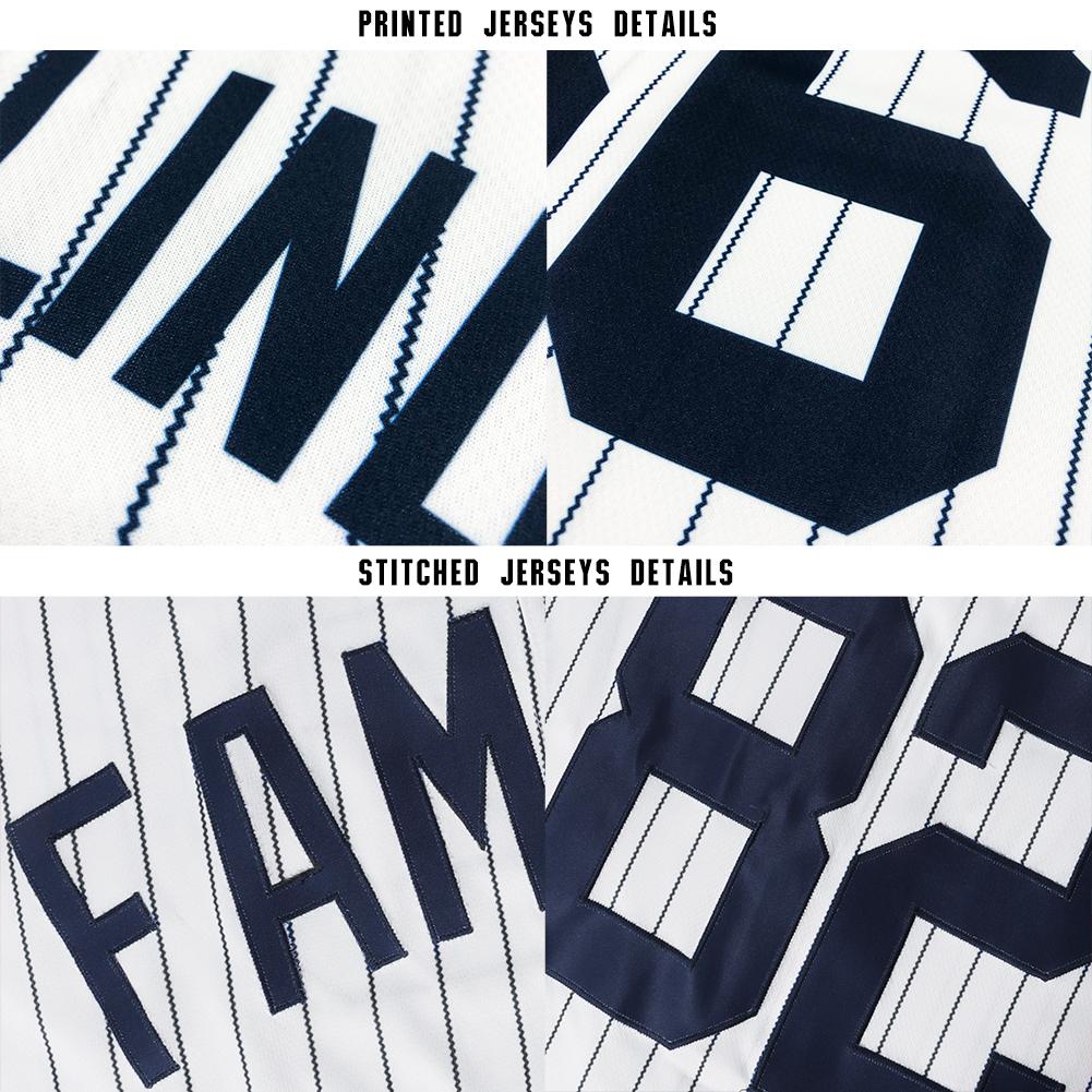 Custom White Navy Pinstripe Navy Baseball Jersey view 6