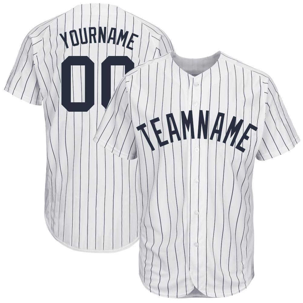 Custom White Navy Pinstripe Navy Baseball Jersey - Main View
