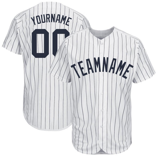 Custom White Navy Pinstripe Navy Baseball Jersey - Main View