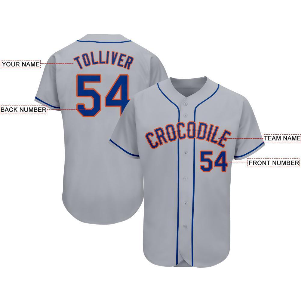 Custom Gray Royal-Orange Baseball Jersey view 3