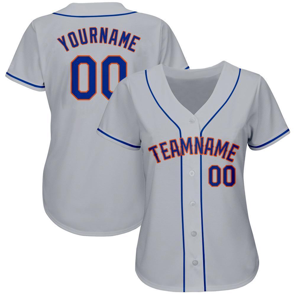Custom Gray Royal-Orange Baseball Jersey view 2