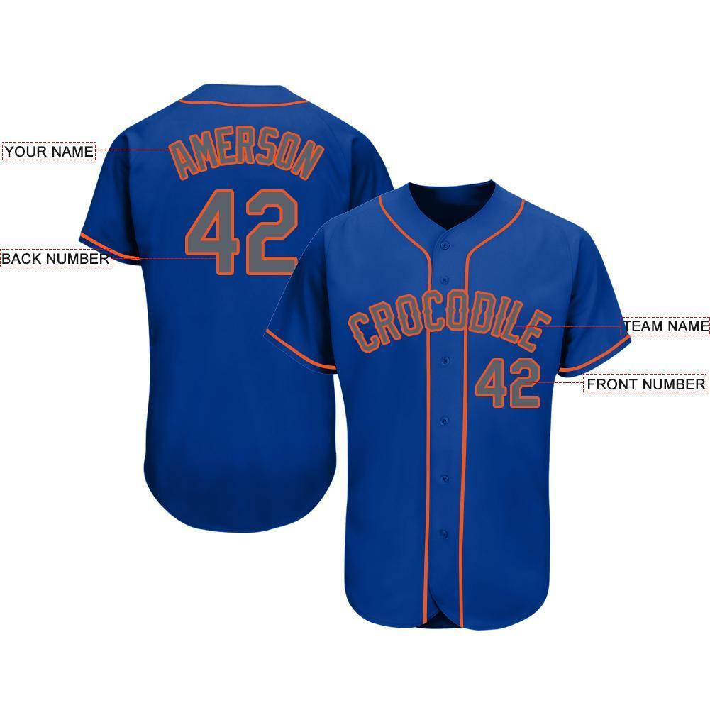Custom Royal Gray-Orange Baseball Jersey view 3
