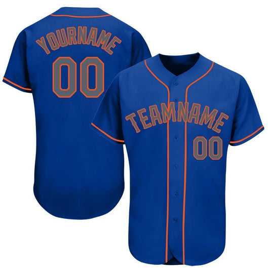 Custom Royal Gray-Orange Baseball Jersey - Main View