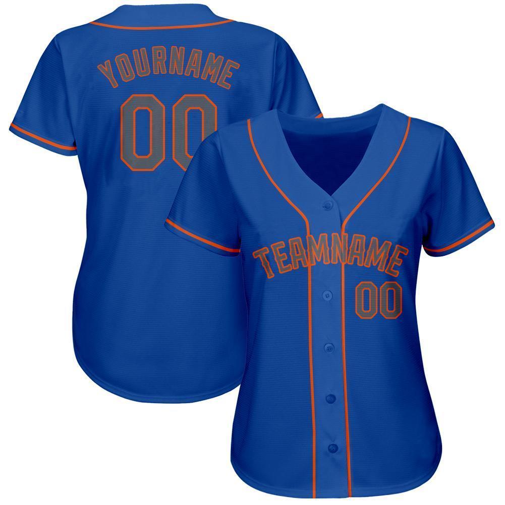 Custom Royal Gray-Orange Baseball Jersey view 2