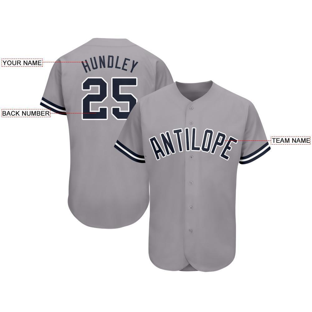 Custom Gray Navy-White Baseball Jersey view 3