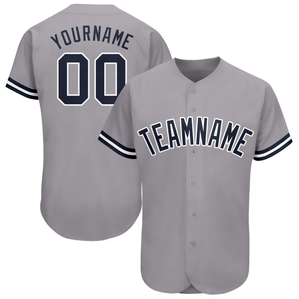 Custom Gray Navy-White Baseball Jersey - Main View