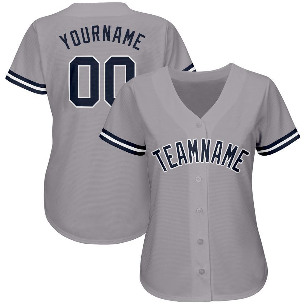 Custom Gray Navy-White Baseball Jersey view 2