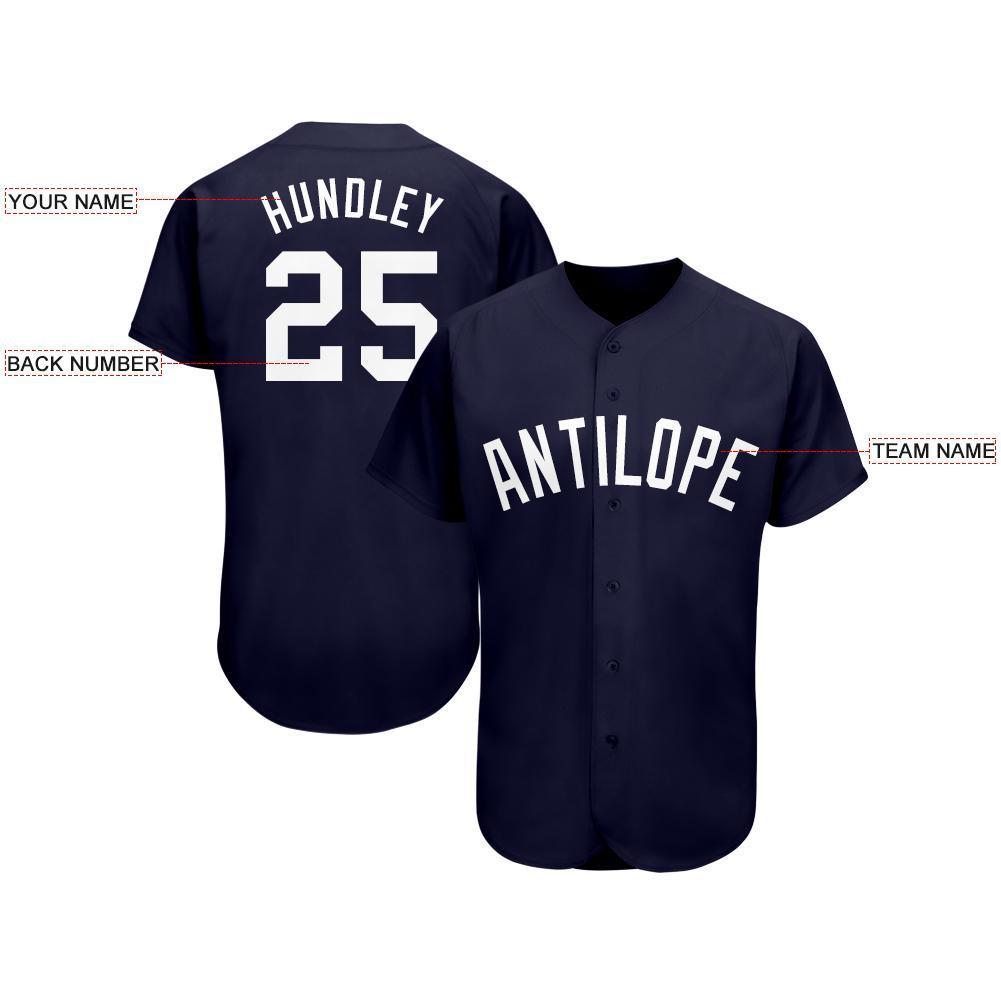 Custom Navy White Baseball Jersey view 3