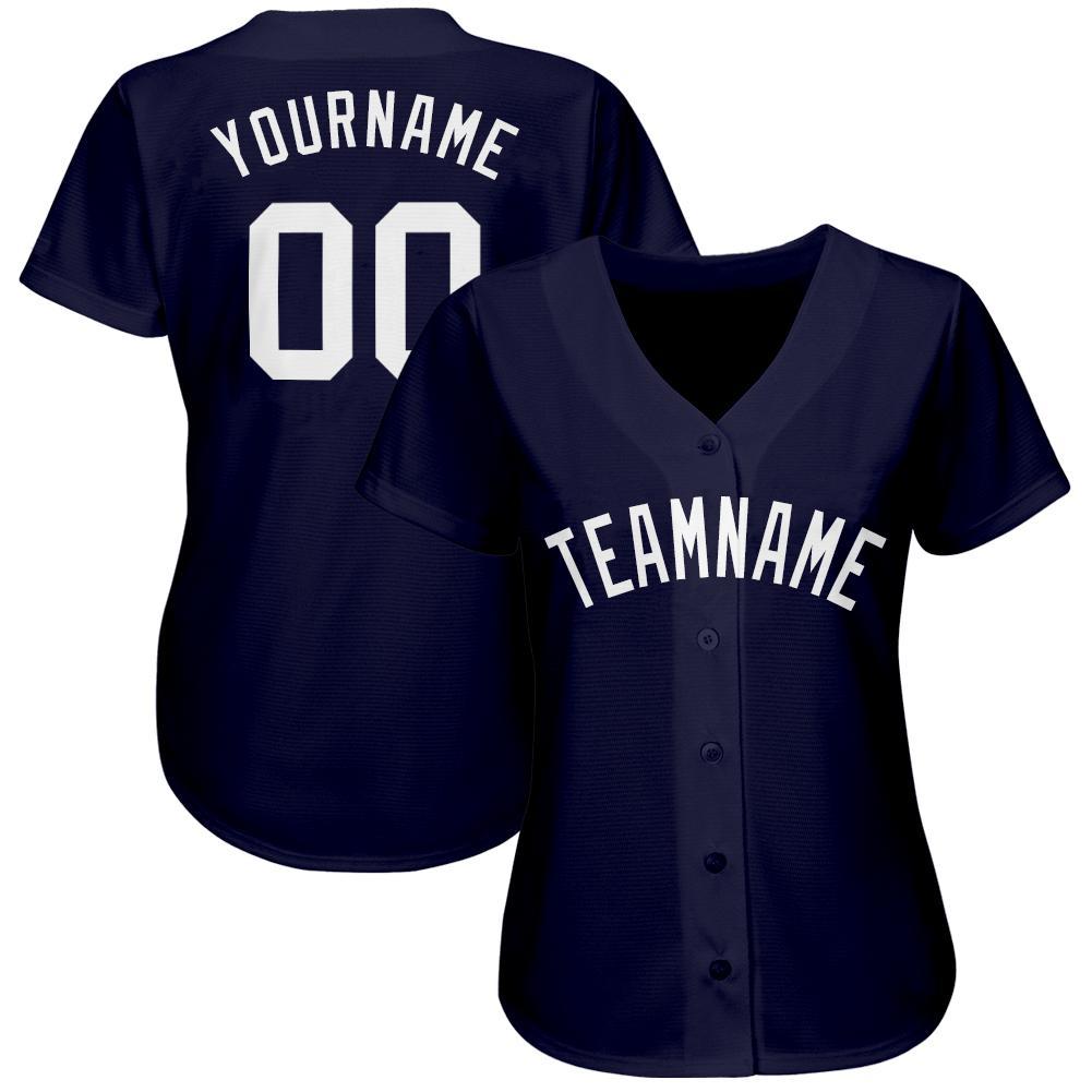 Custom Navy White Baseball Jersey view 2