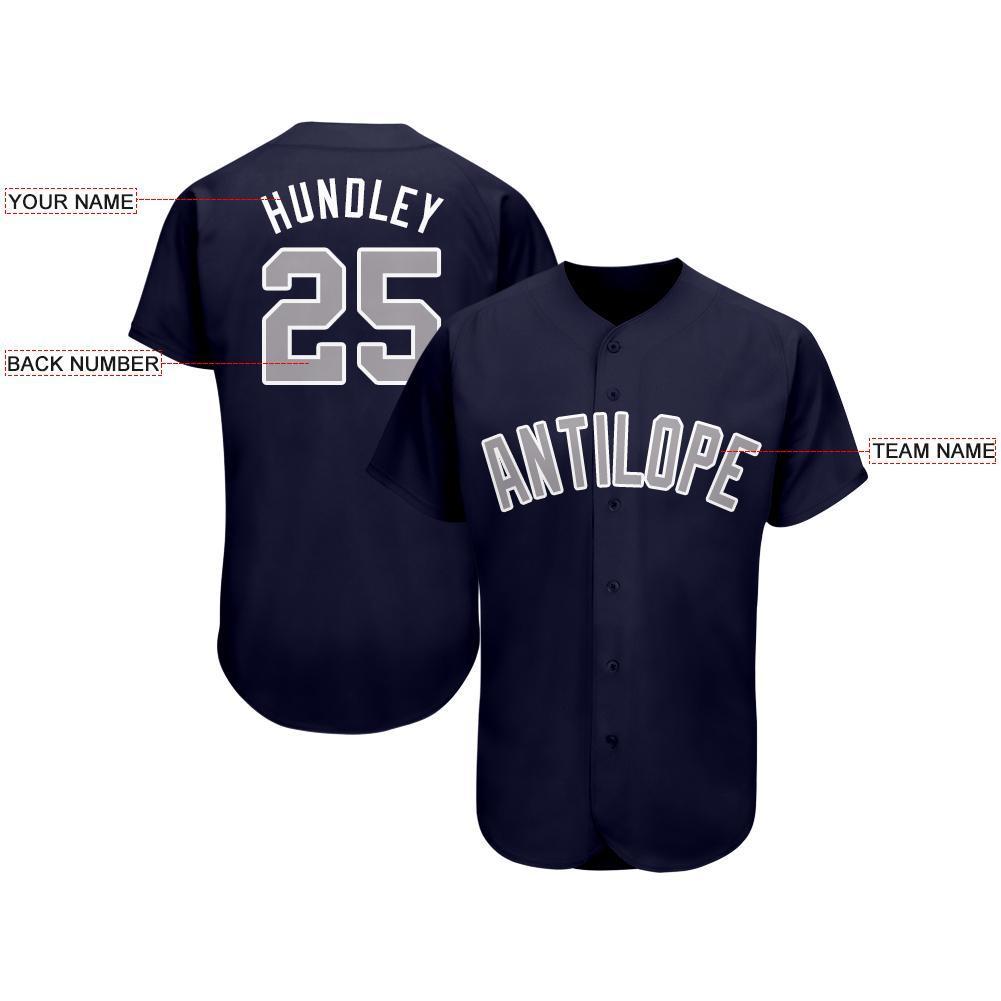 Custom Navy Gray-White Baseball Jersey view 3