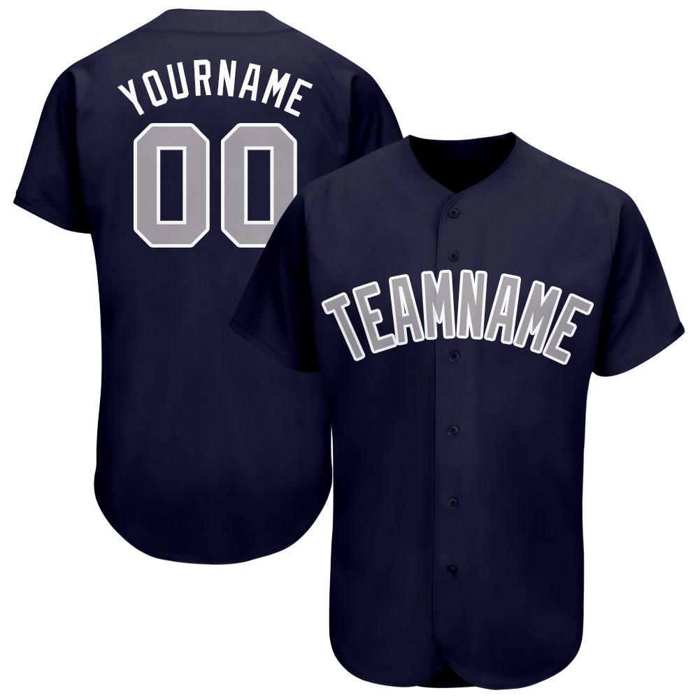 Custom Navy Gray-White Baseball Jersey - Main View