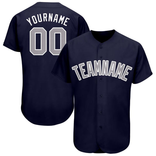 Custom Navy Gray-White Baseball Jersey - Main View