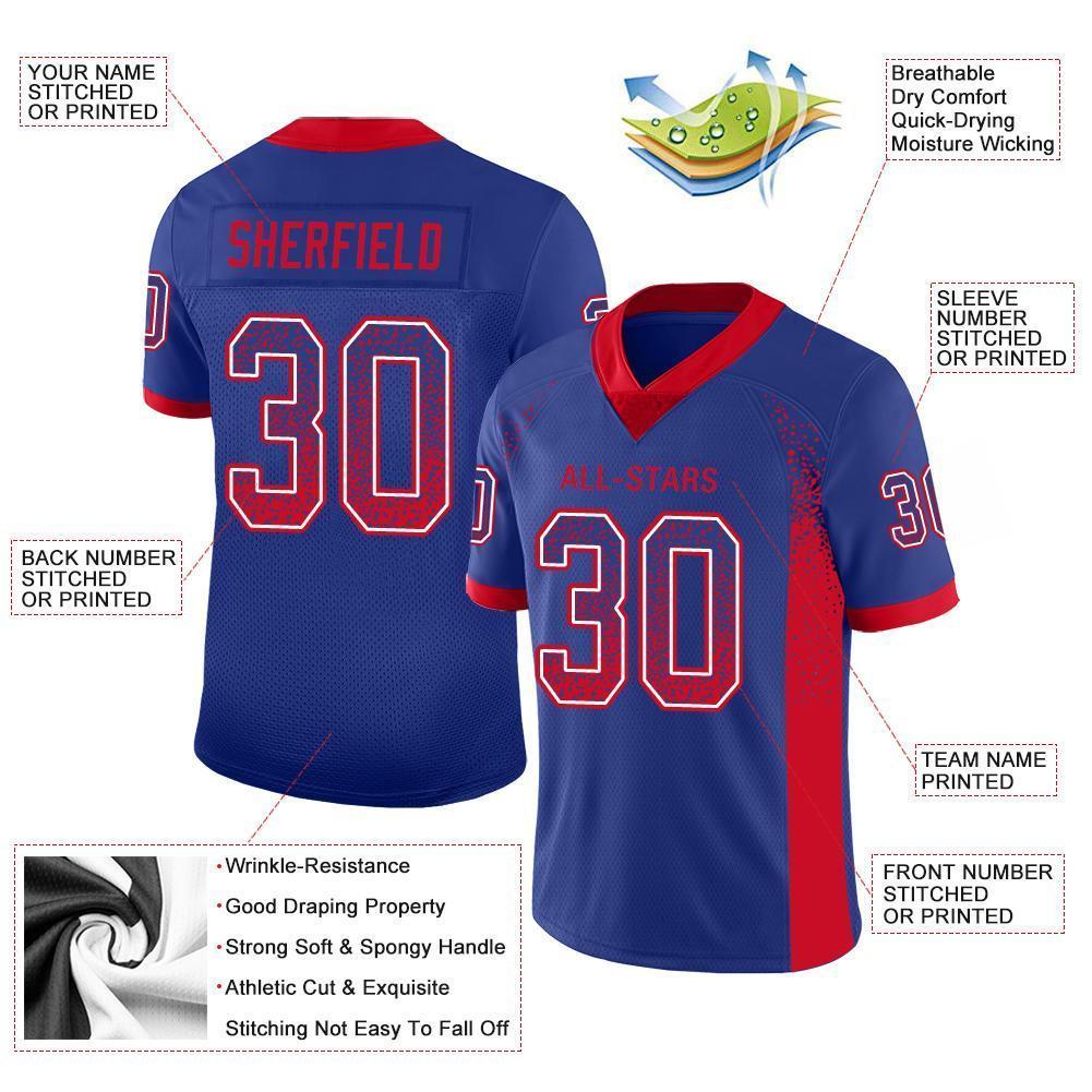 Custom Royal Scarlet-White Drift Fashion Football Jersey view 3