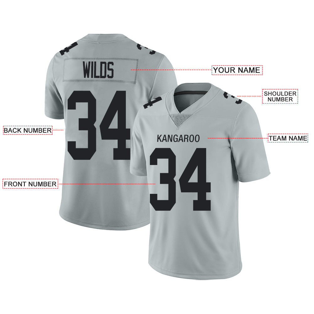Custom L.Raiders Stitched American Football Jerseys Personalize Birthday Gifts Grey Jersey view 2