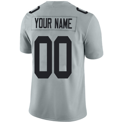 Custom L.Raiders Stitched American Football Jerseys Personalize Birthday Gifts Grey Jersey view 3
