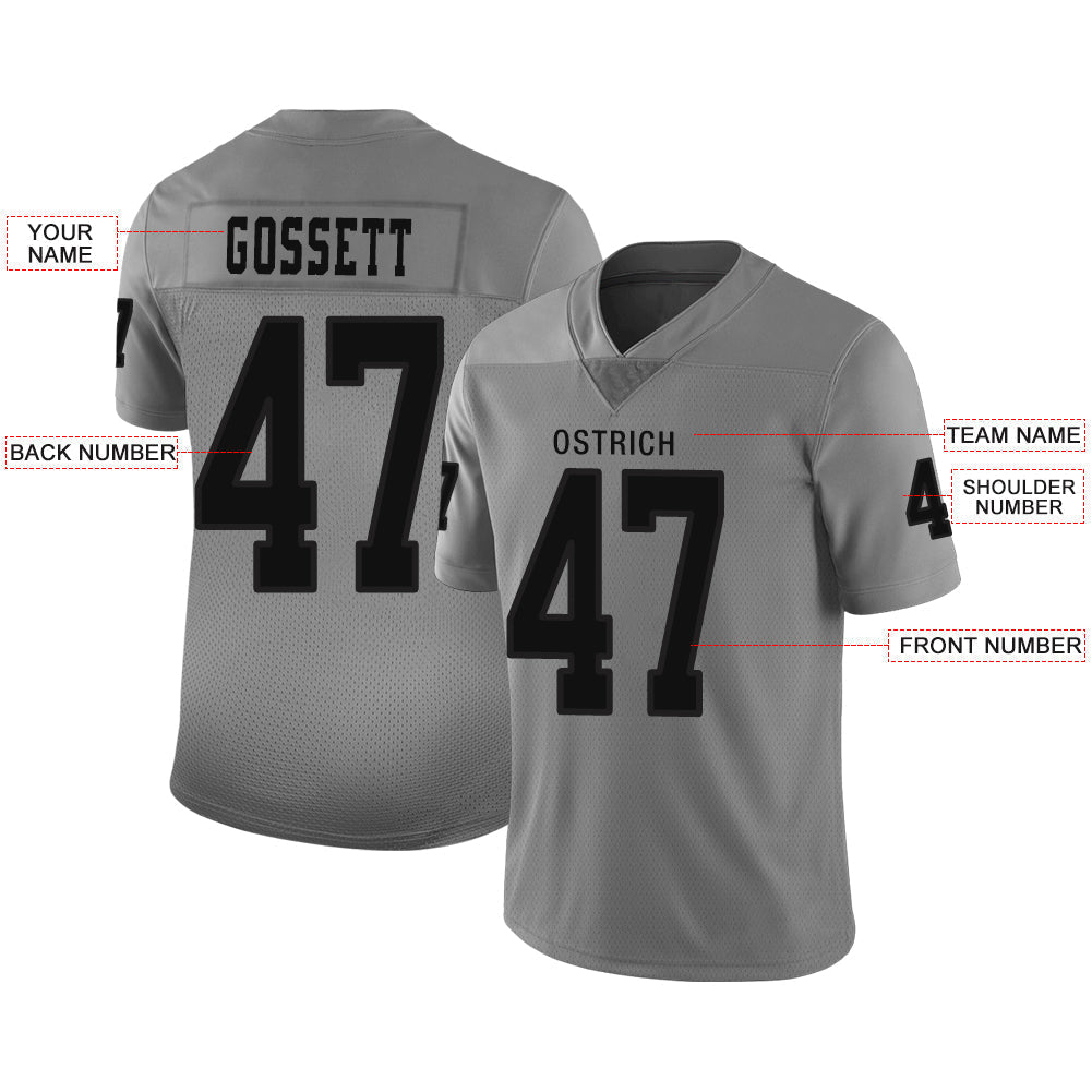 Custom L.Raiders Stitched American Football Jerseys Personalize Birthday Gifts Grey Jersey view 2