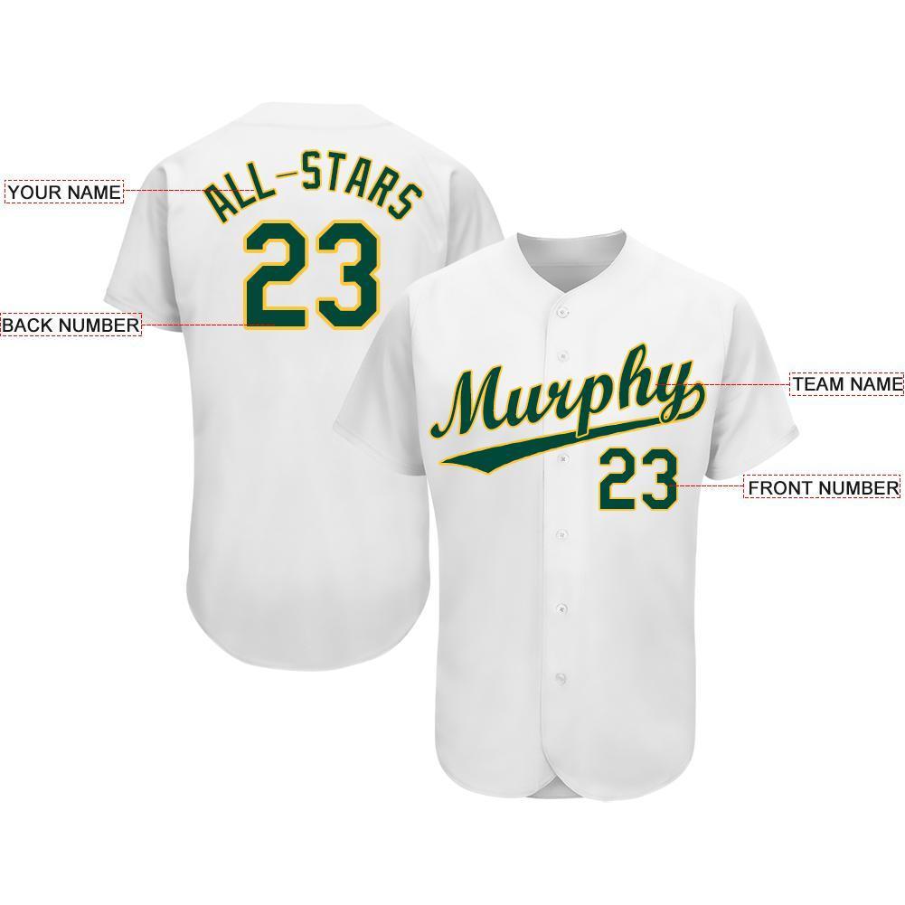 Custom White Green-Gold Baseball Jersey view 3