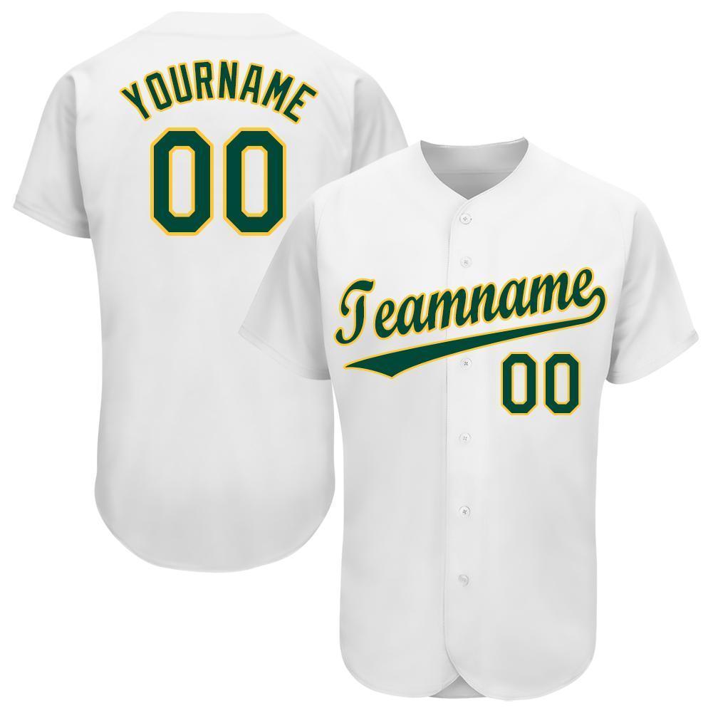 Custom White Green-Gold Baseball Jersey - Main View