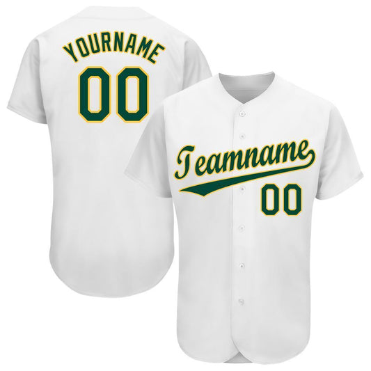 Custom White Green-Gold Baseball Jersey - Main View