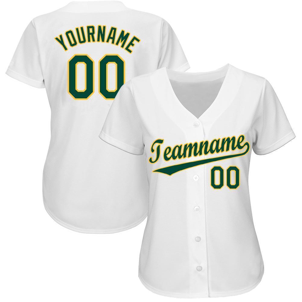 Custom White Green-Gold Baseball Jersey view 2
