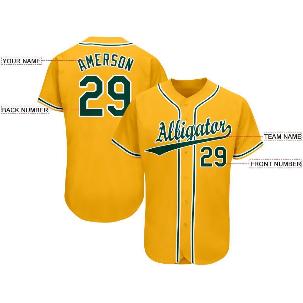 Custom Gold Green-White Baseball Jersey view 3