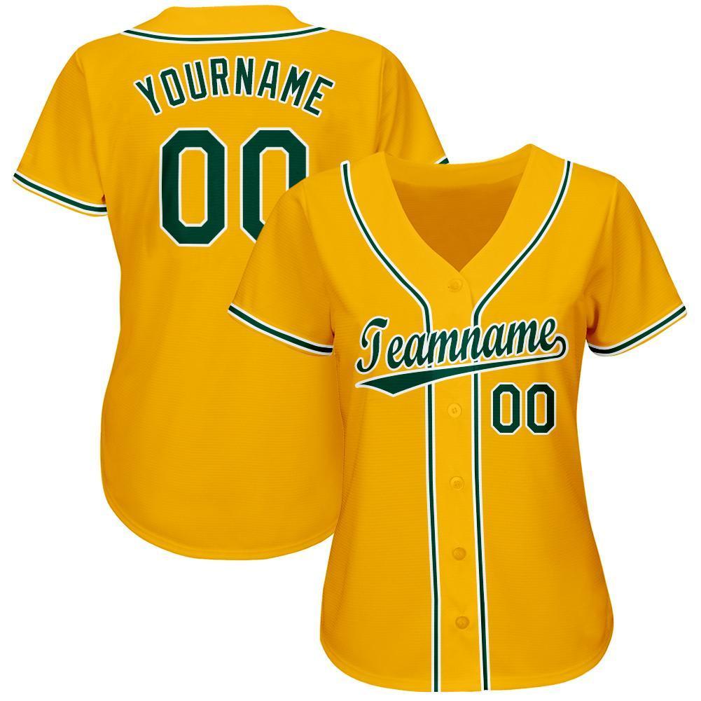 Custom Gold Green-White Baseball Jersey view 2