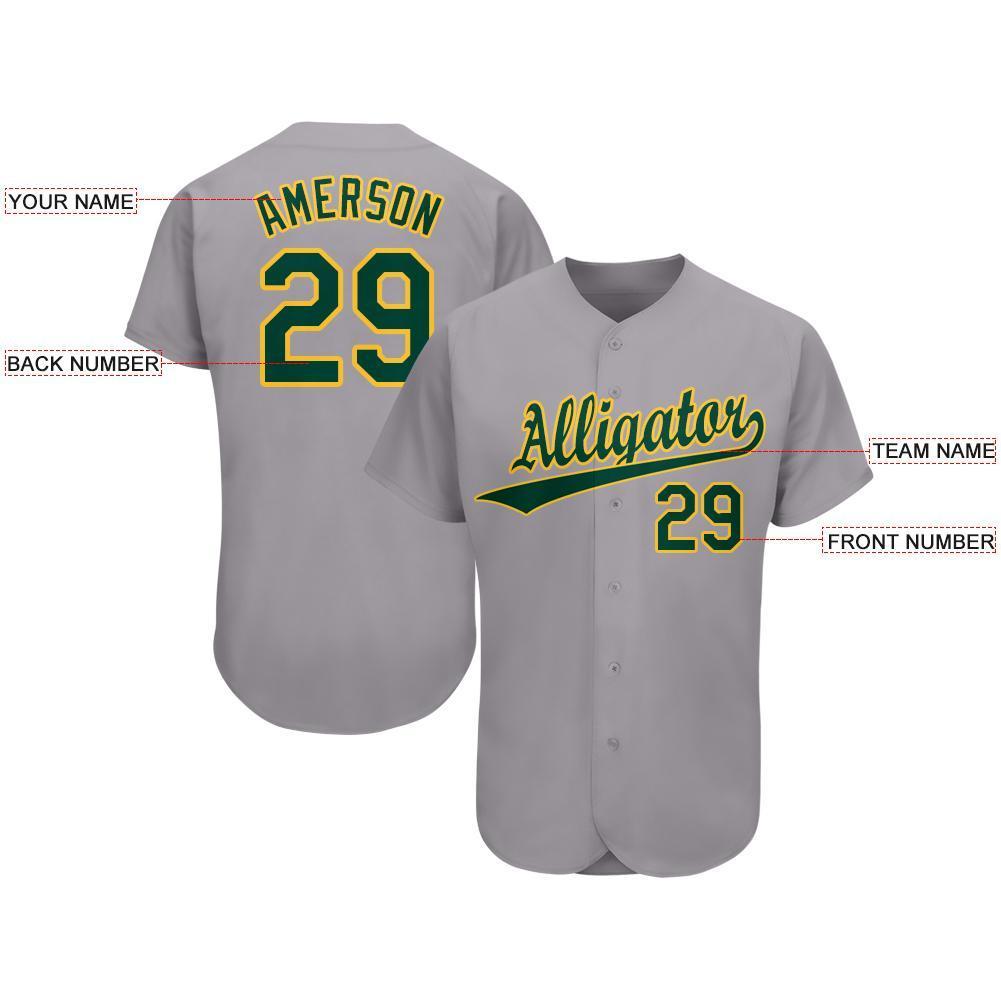 Custom Gray Green-Gold Baseball Jersey view 3
