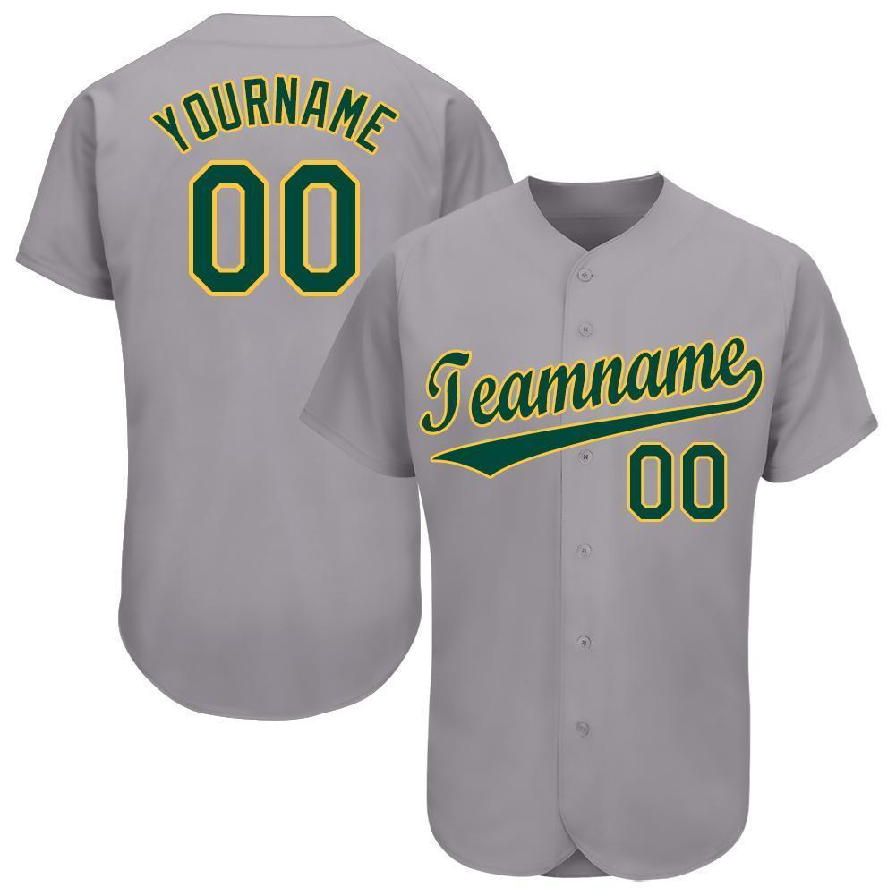 Custom Gray Green-Gold Baseball Jersey - Main View