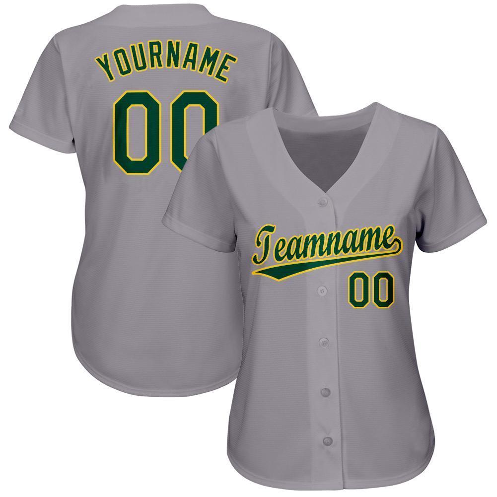 Custom Gray Green-Gold Baseball Jersey view 2