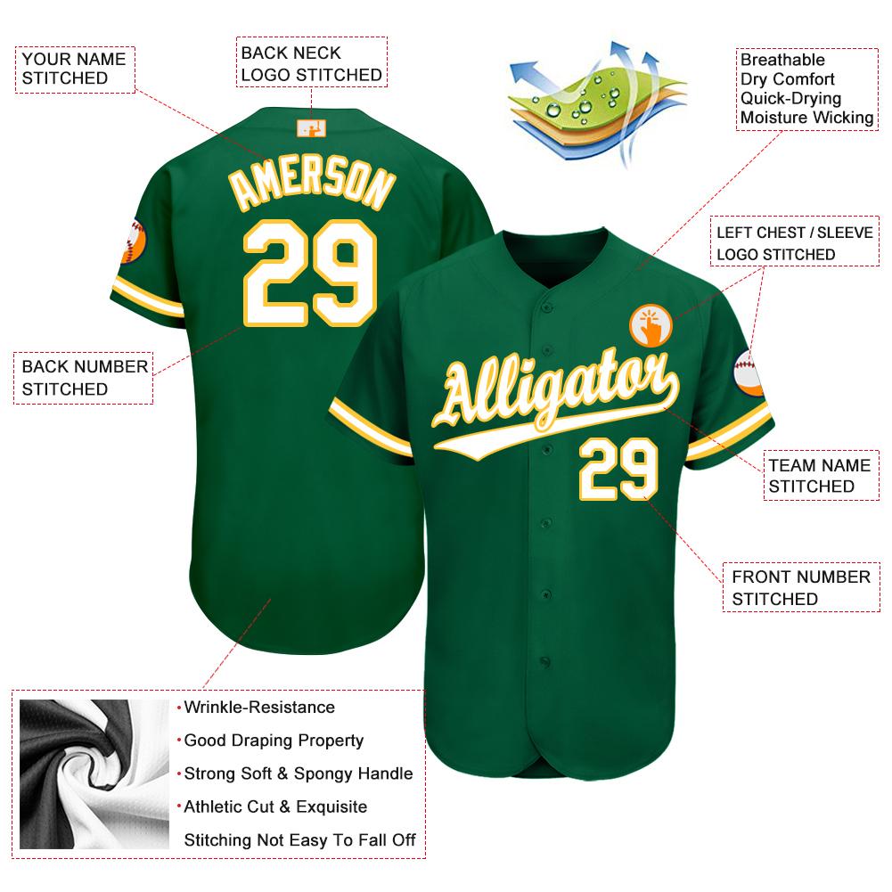 Custom Kelly Green White-Gold Baseball Jersey view 4