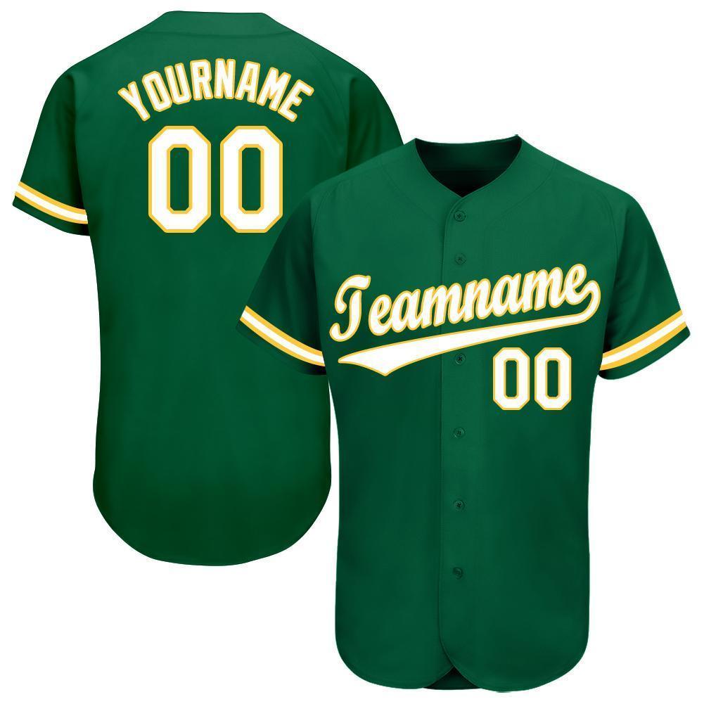 Custom Kelly Green White-Gold Baseball Jersey - Main View