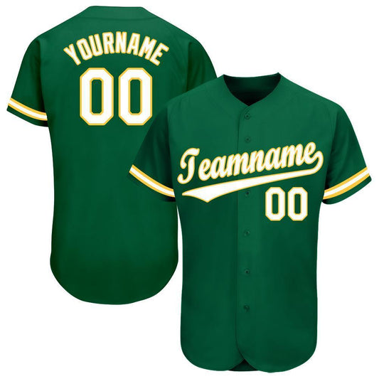Custom Kelly Green White-Gold Baseball Jersey - Main View